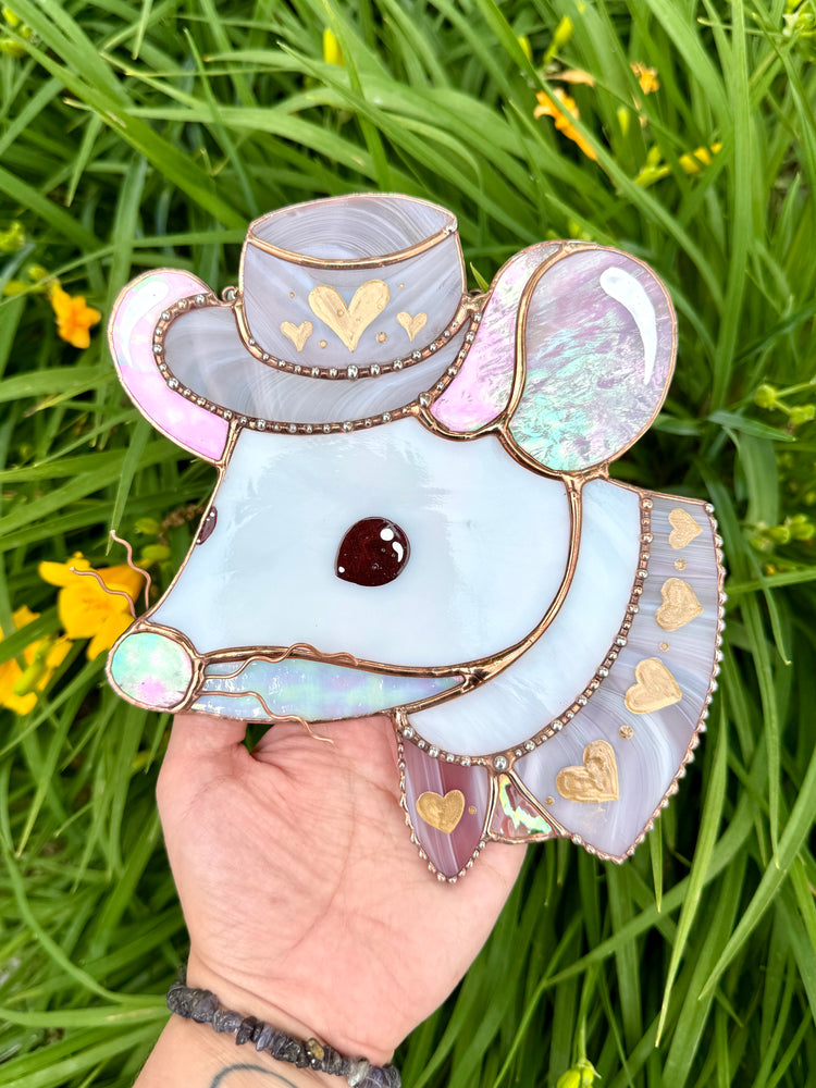 Pink Mousie Girl Stained Glass Suncatcher