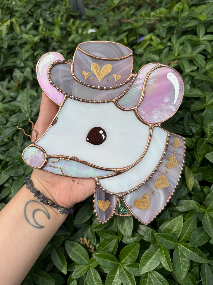 Pink Mousie Girl Stained Glass Suncatcher