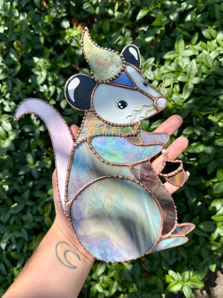 Acorn Wizard Opossum Stained Glass Suncatcher
