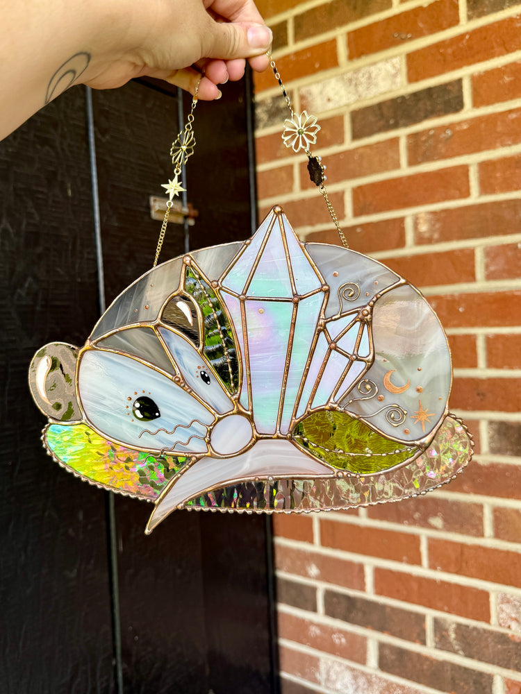 Crystal Guardian Opossum Stained Glass