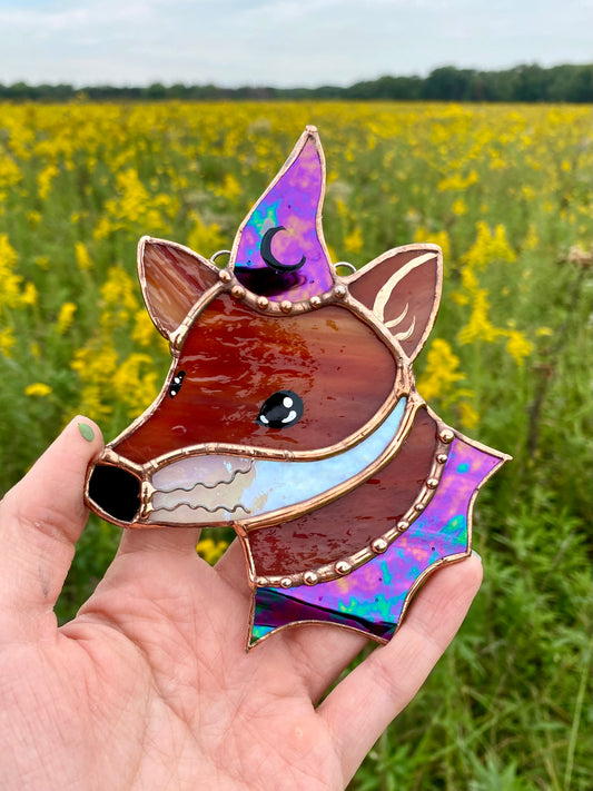 Iridescent Mini Wizard Fox Stained Glass Suncatcher