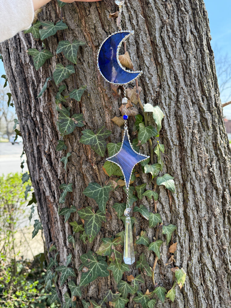 Blue and Silver Sun and Moon Suncatcher