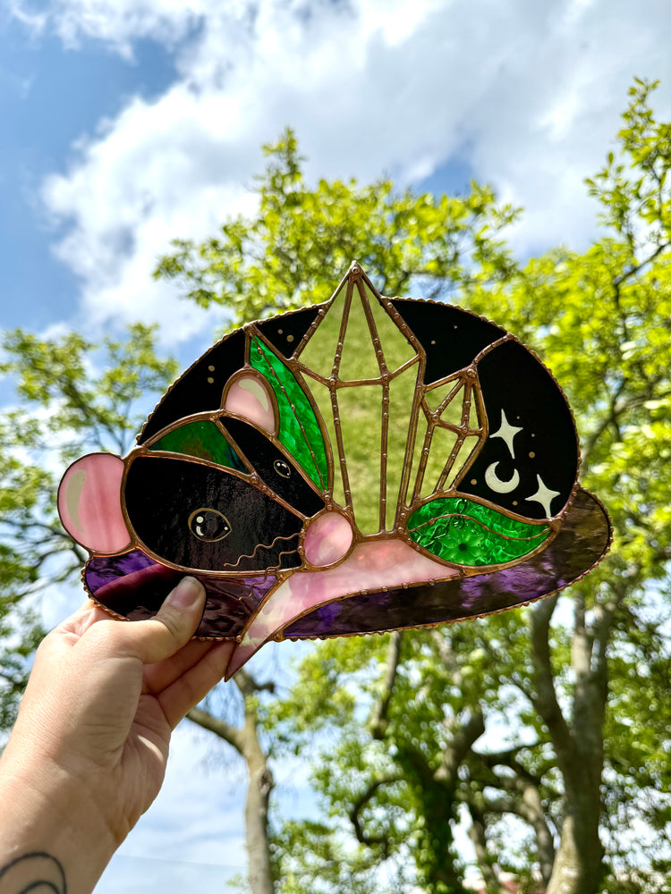 Black Crystal Rat Stained Glass Mirror