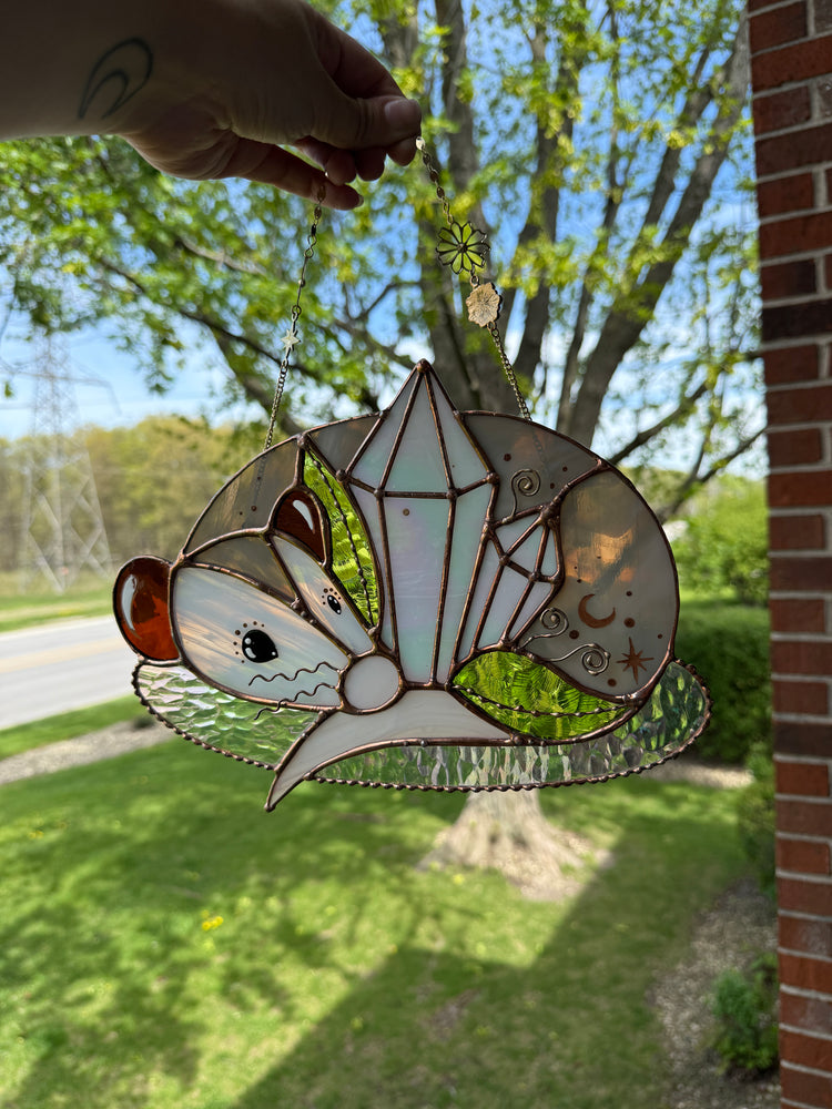 Crystal Guardian Opossum Stained Glass