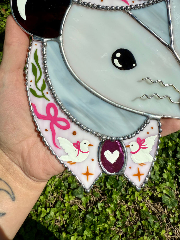 Pink Pigeon Opossum Stained Glass Suncatcher