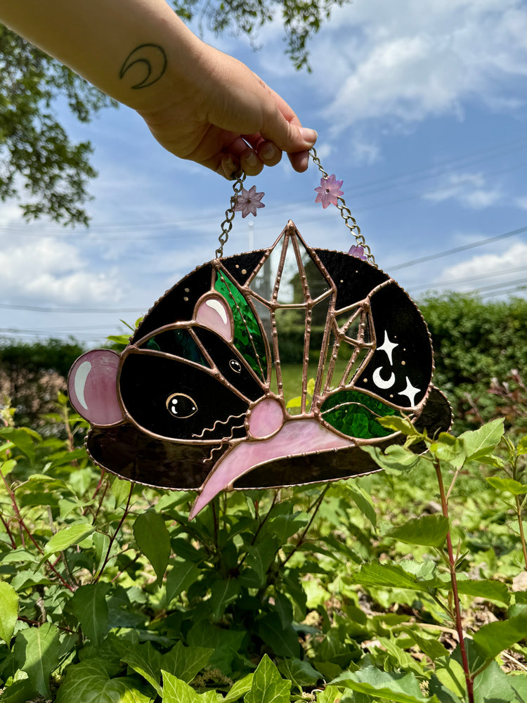 Black Crystal Rat Stained Glass Mirror