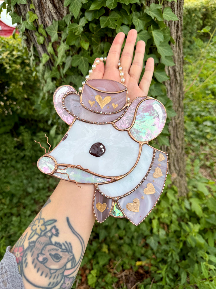 Pink Mousie Girl Stained Glass Suncatcher