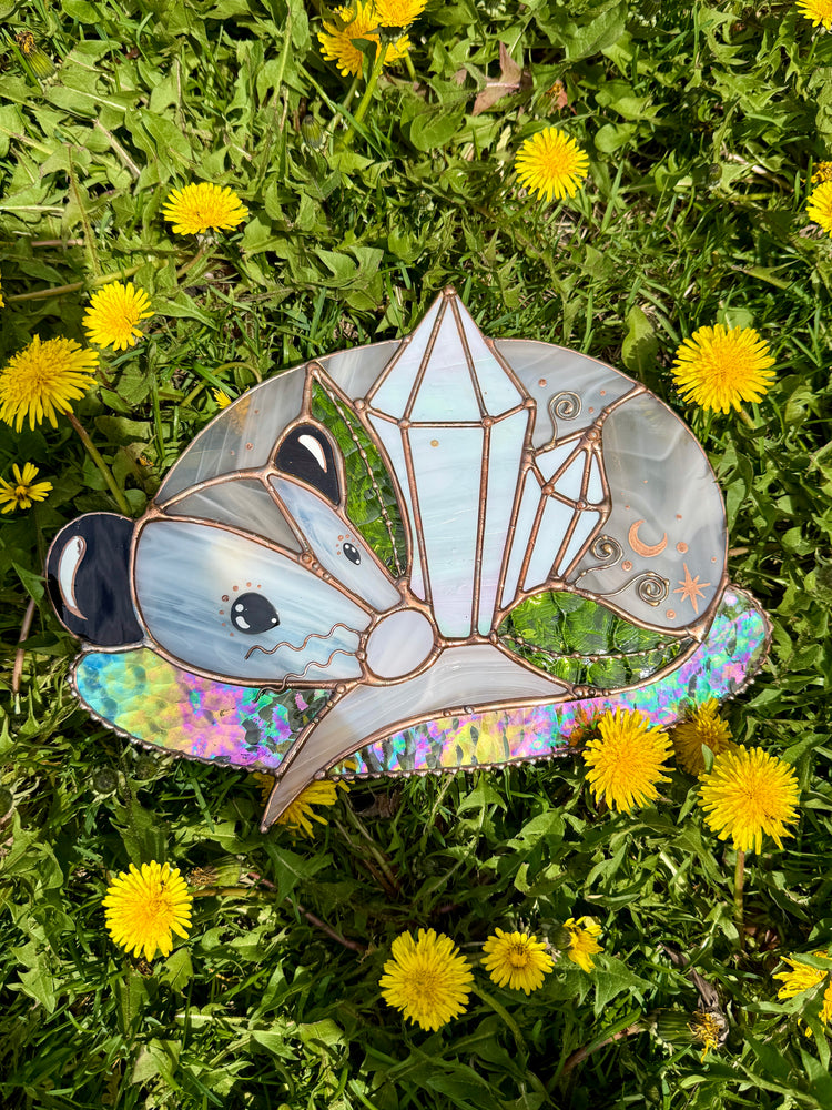 Crystal Guardian Opossum Stained Glass