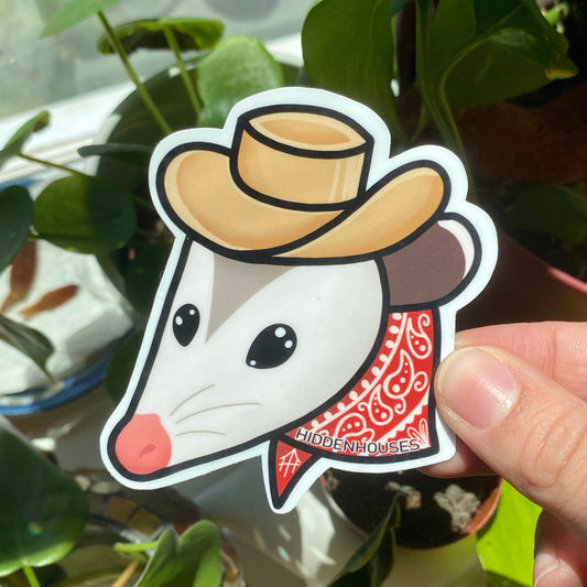 Cowboy Opossum Glossy Vinyl Waterproof Sticker 3.25”