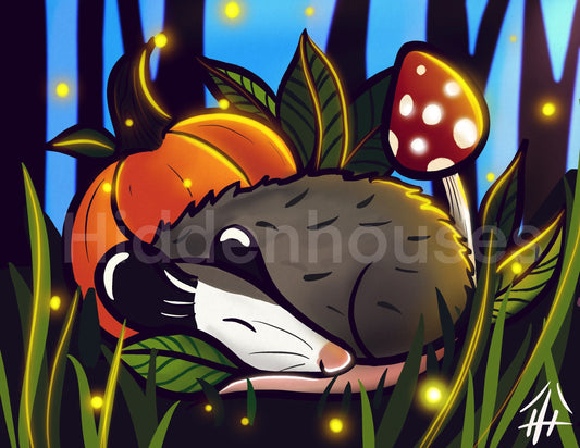 Mystical Forest Fall Opossum Giclee Print