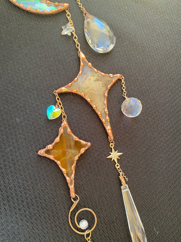 Moon and Stars Stained Glass Suncatcher