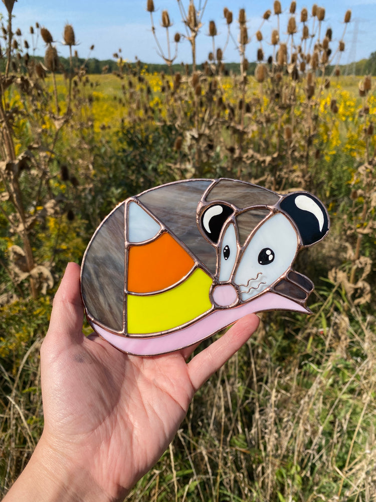 Golden Candy Corn Opossum Stained Glass Suncatcher