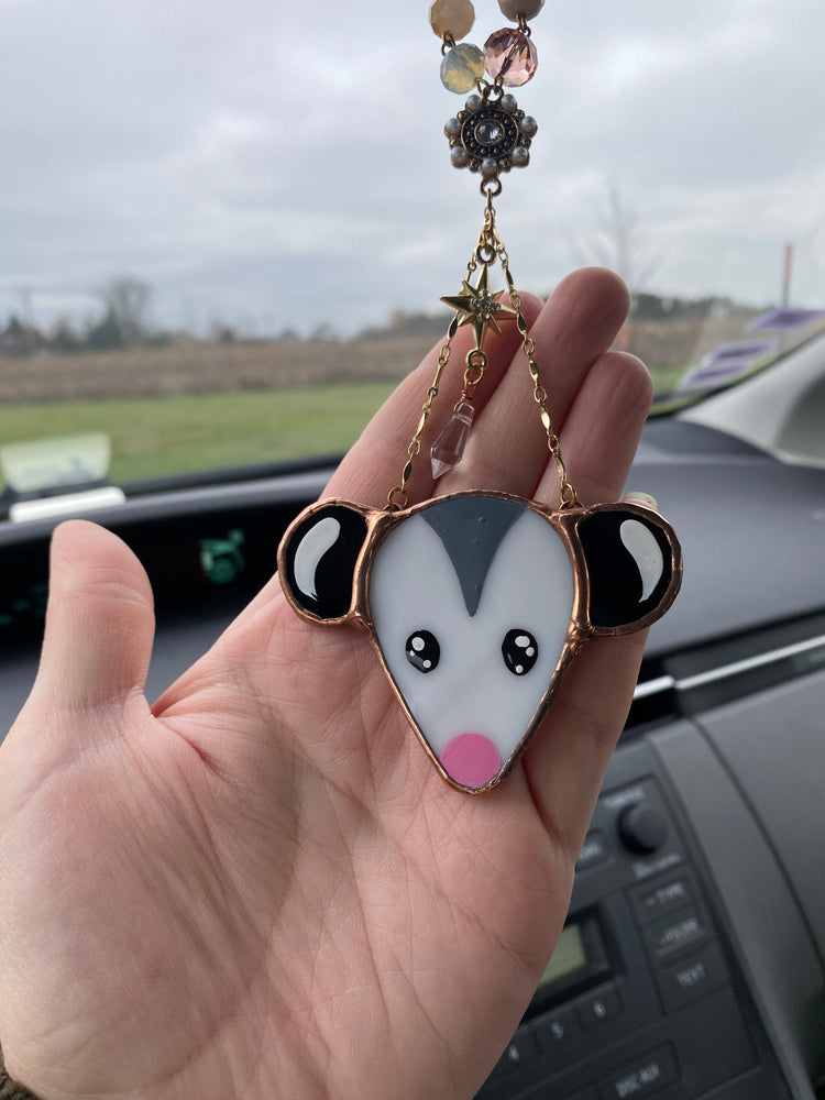 Ornate Opossum Stained Glass Car Charm