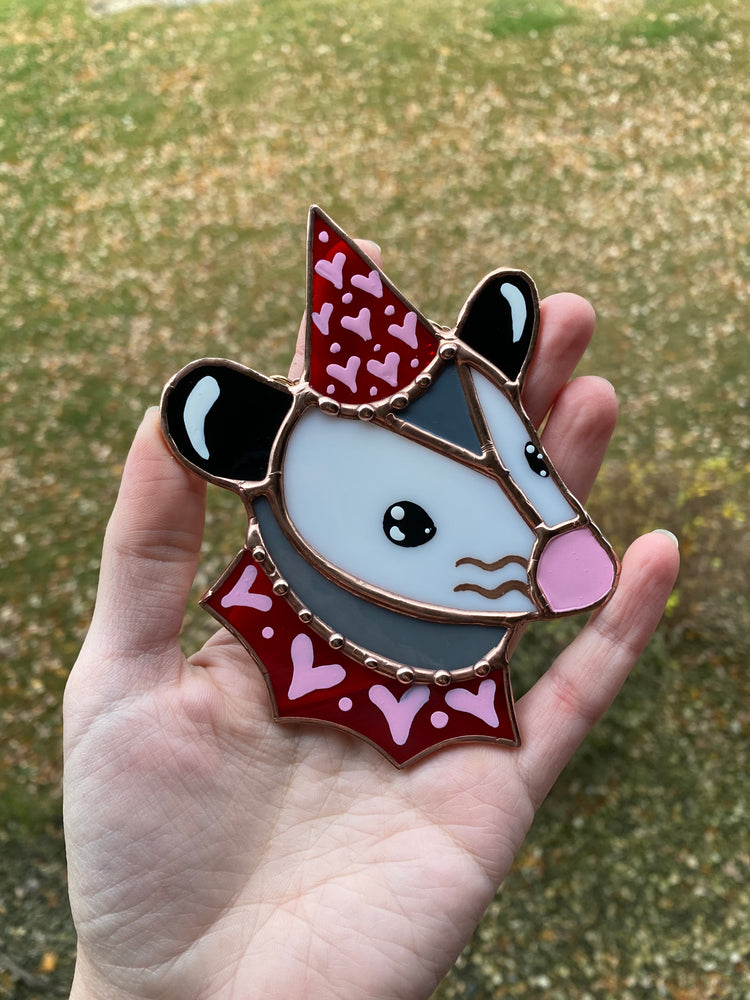 Red Lovely Opossum Mini Stained Glass Suncatcher