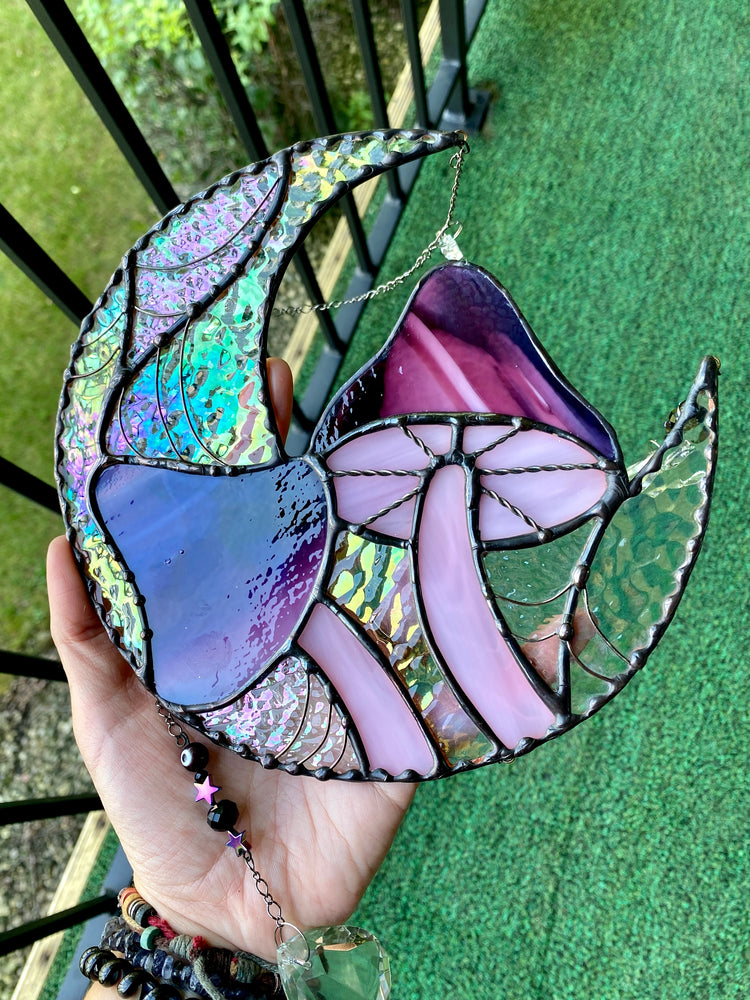 Spiderweb Mushroom Moon Stained Glass Suncatcher