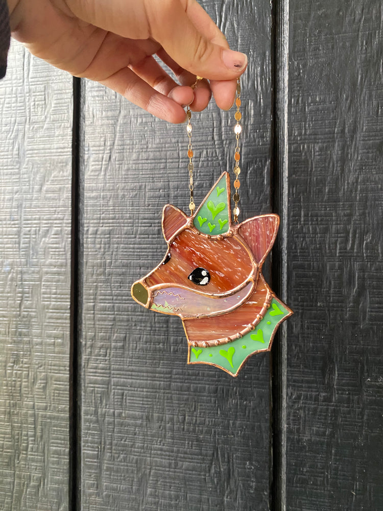 Green Wizard Fox Mini Stained Glass Suncatcher