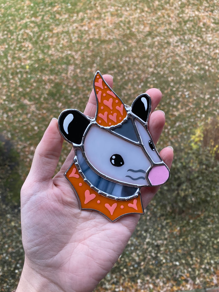 Orange Lovely Opossum Mini Stained Glass Suncatcher