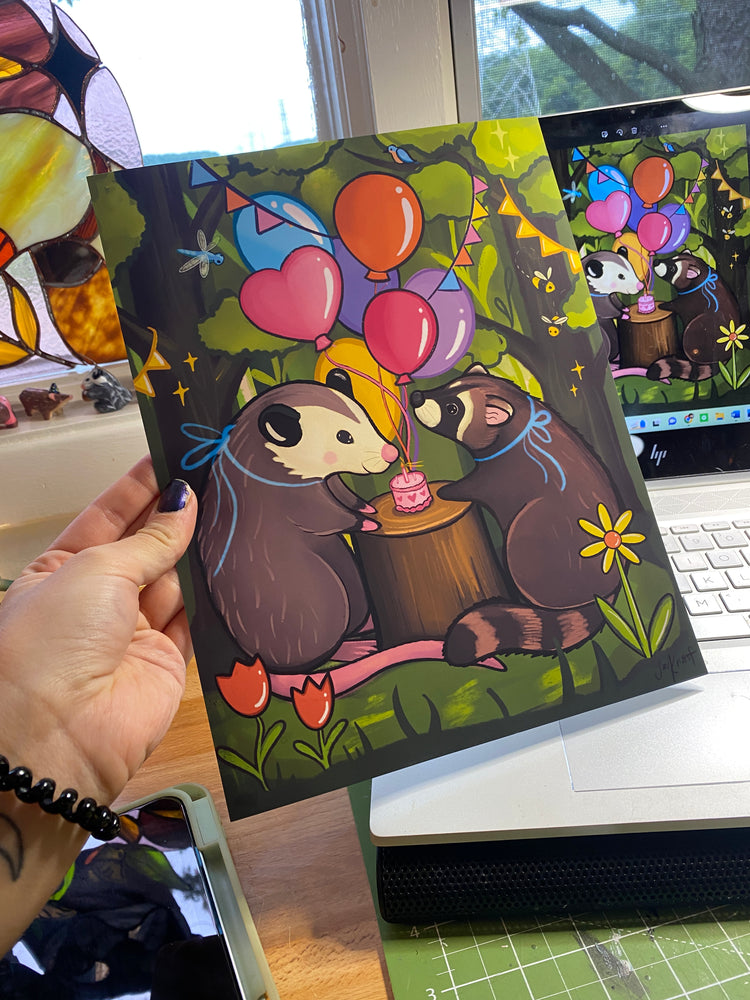 Opossum and Raccoon Friends: A Celebrations! A4 Print