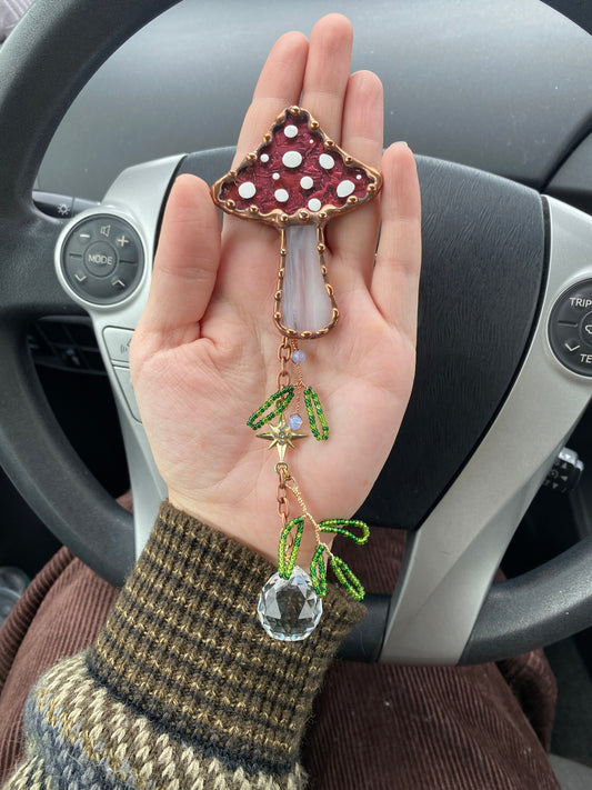 Pink Mushroom Stained Glass Car Charm