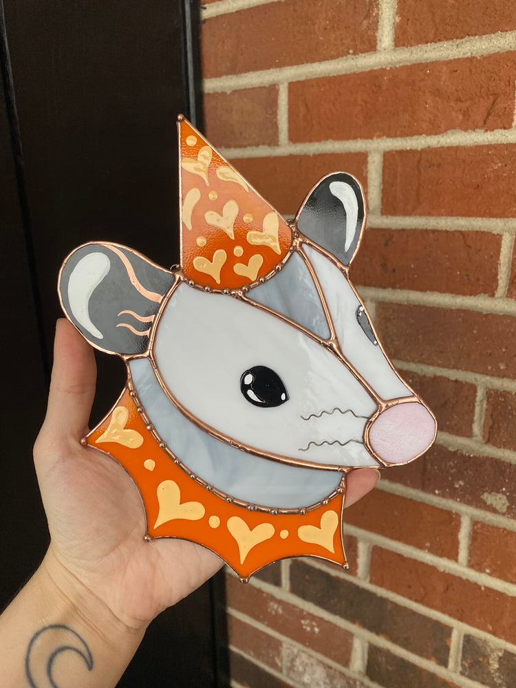 Orange Lovely Opossum Stained  Glass Suncatcher