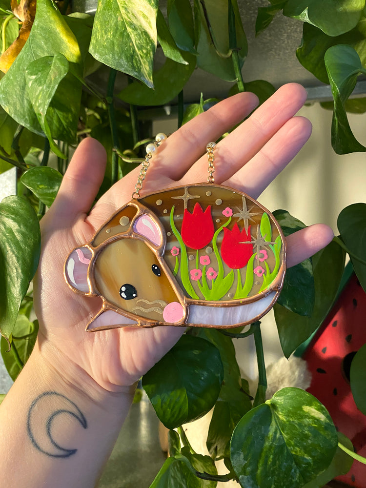 Mini Tulip Rat Stained Glass Ornament