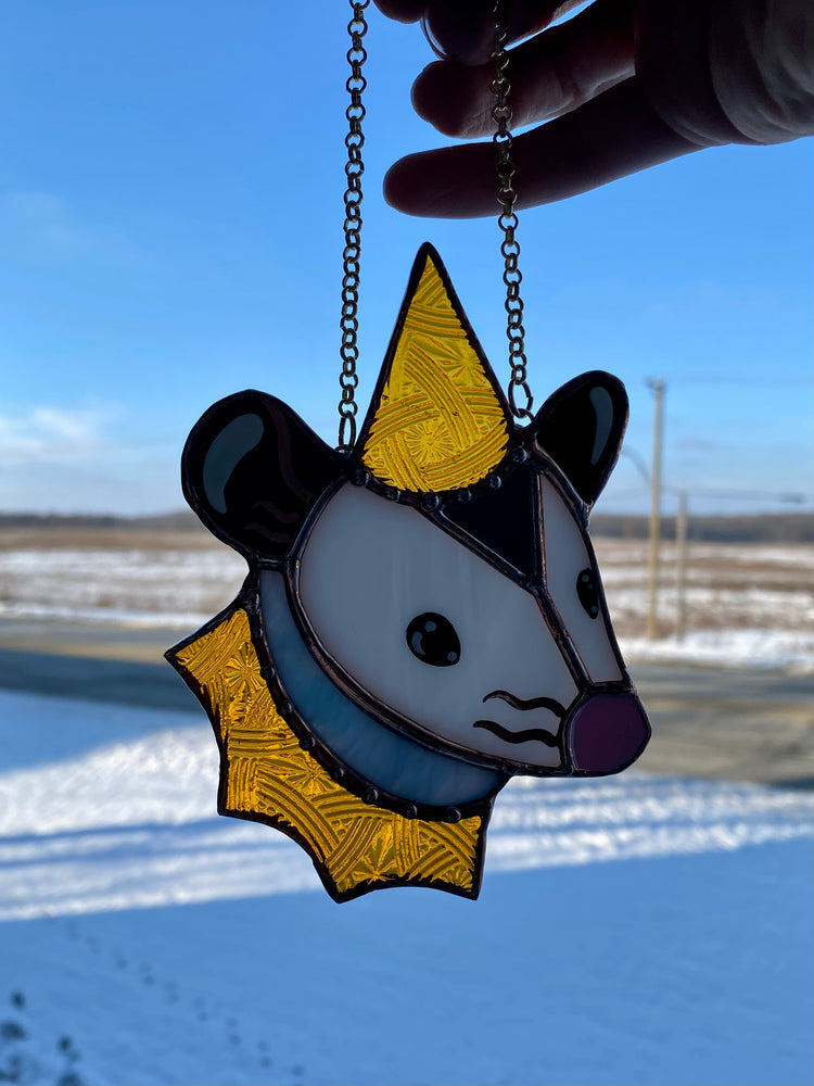 Mini Goldenrod Wizard Opossum Stained Glass Suncatcher