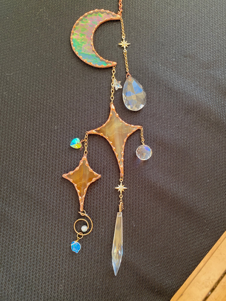 Moon and Stars Stained Glass Suncatcher