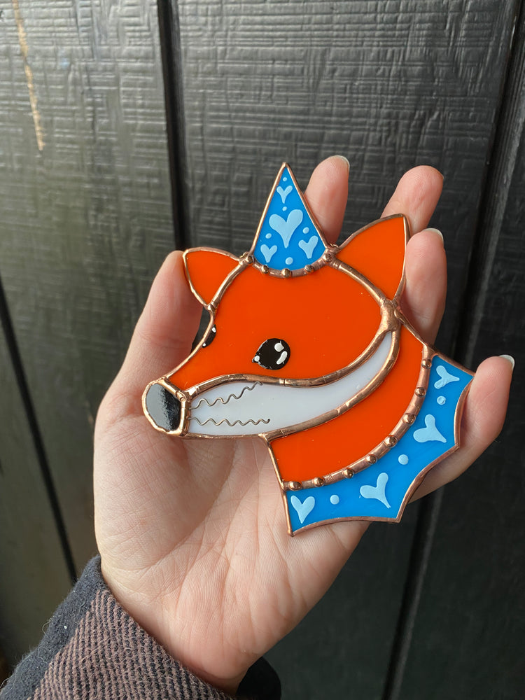 Blue Wizard Fox Mini Stained Glass Suncatcher