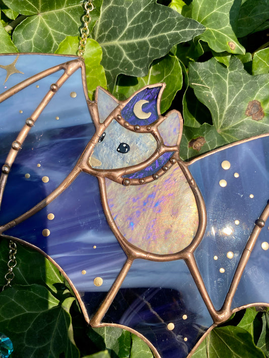 Purple Haze Wizard Bat Stained Glass Suncatcher