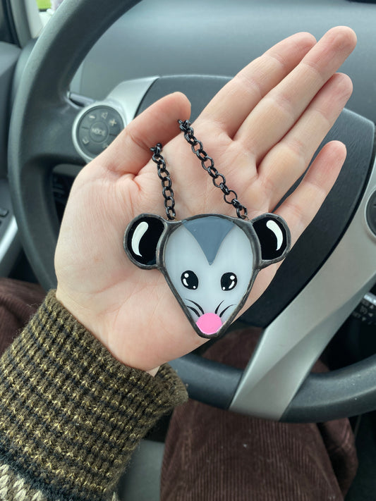 Simple Opossum Stained Glass Car Charm