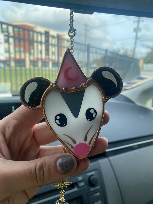 Pink Opossum Stained Glass Charm