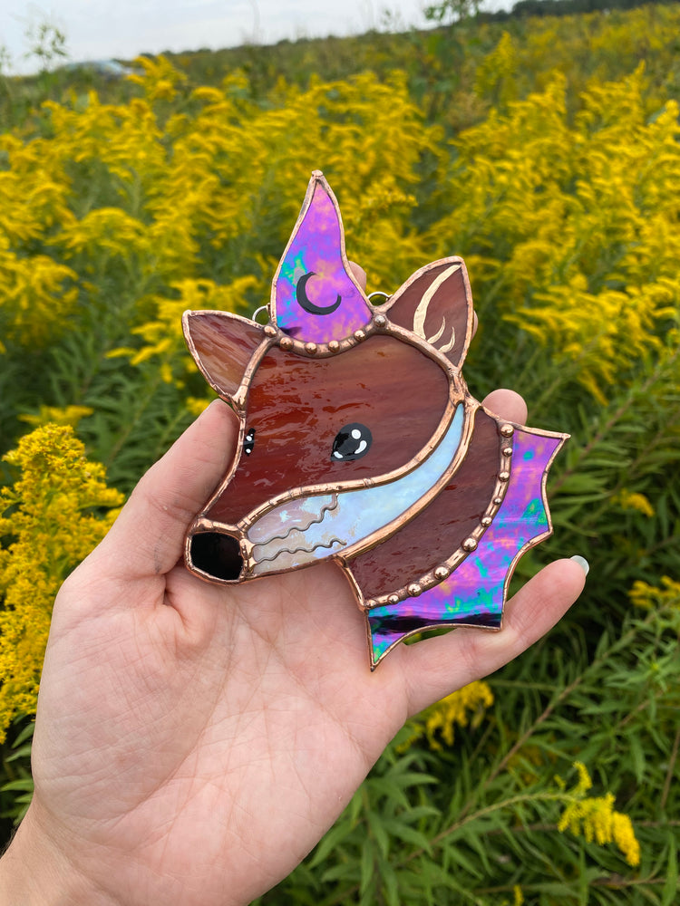 Iridescent Mini Wizard Fox Stained Glass Suncatcher