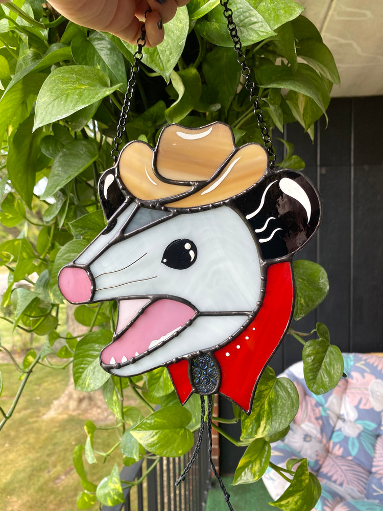 Made to Order: Screamy Cowboy Opossum Stained Glass Suncatcher