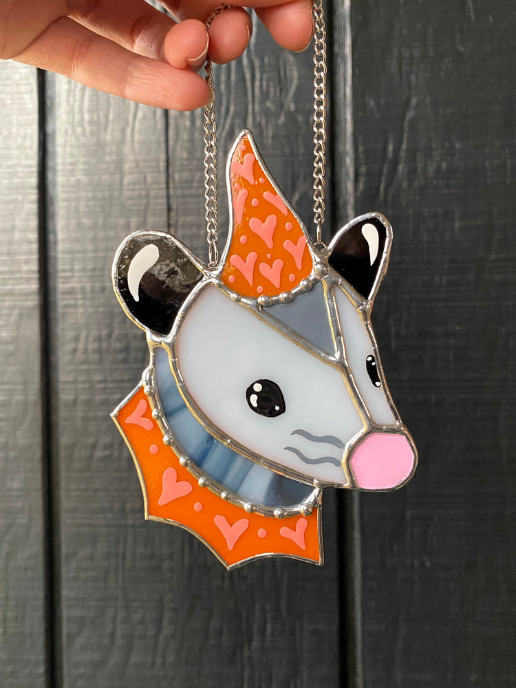 Orange Lovely Opossum Mini Stained Glass Suncatcher