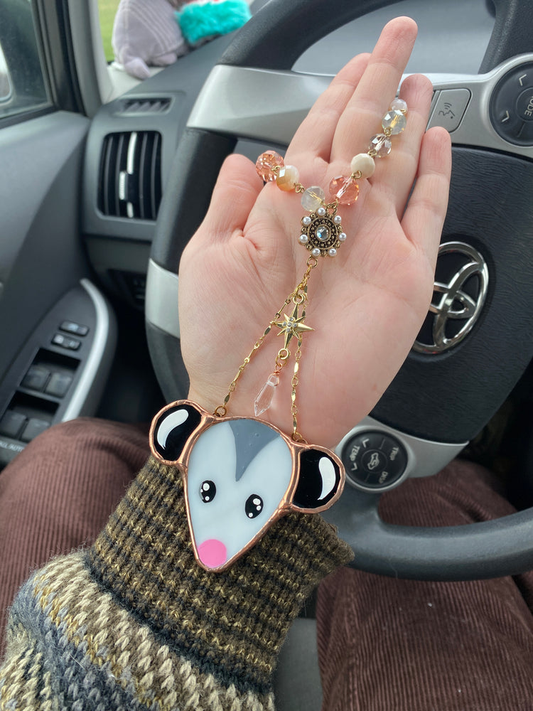 Ornate Opossum Stained Glass Car Charm