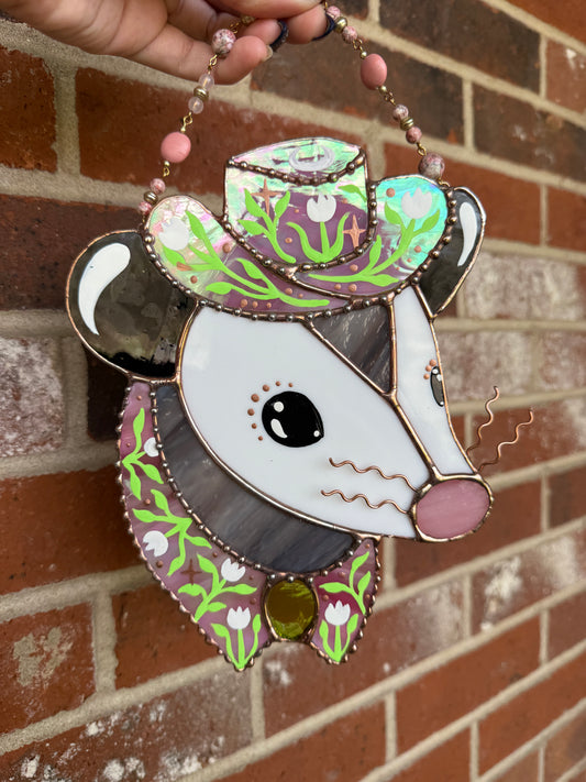 Green Tulip Stained Glass Opossum