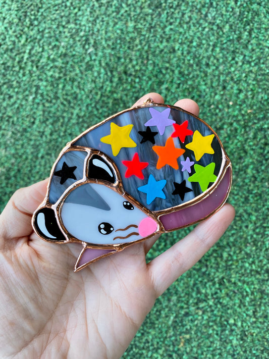 Mini Starry Opossum (ver1) Stained Glass Suncatcher Ornament