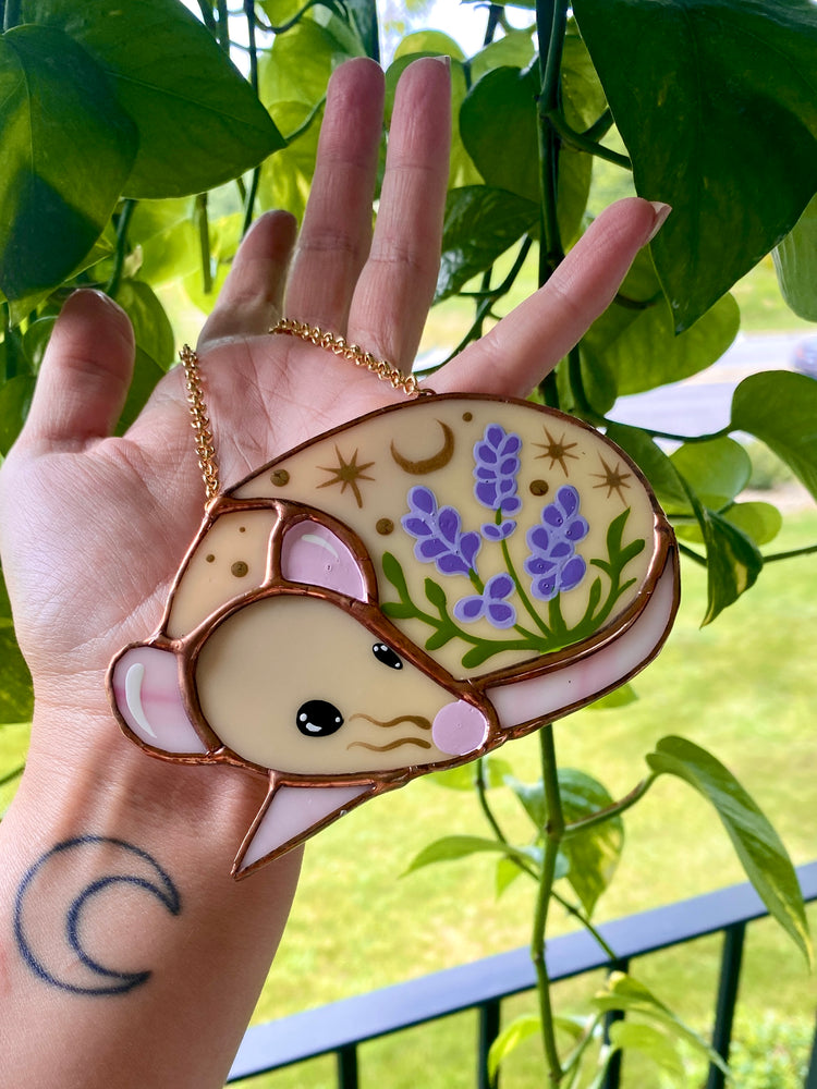 Mini Tan Lavender Rat Stained Glass Ornament