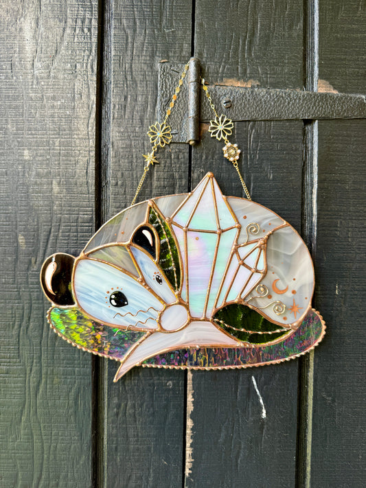 Crystal Guardian Opossum Stained Glass