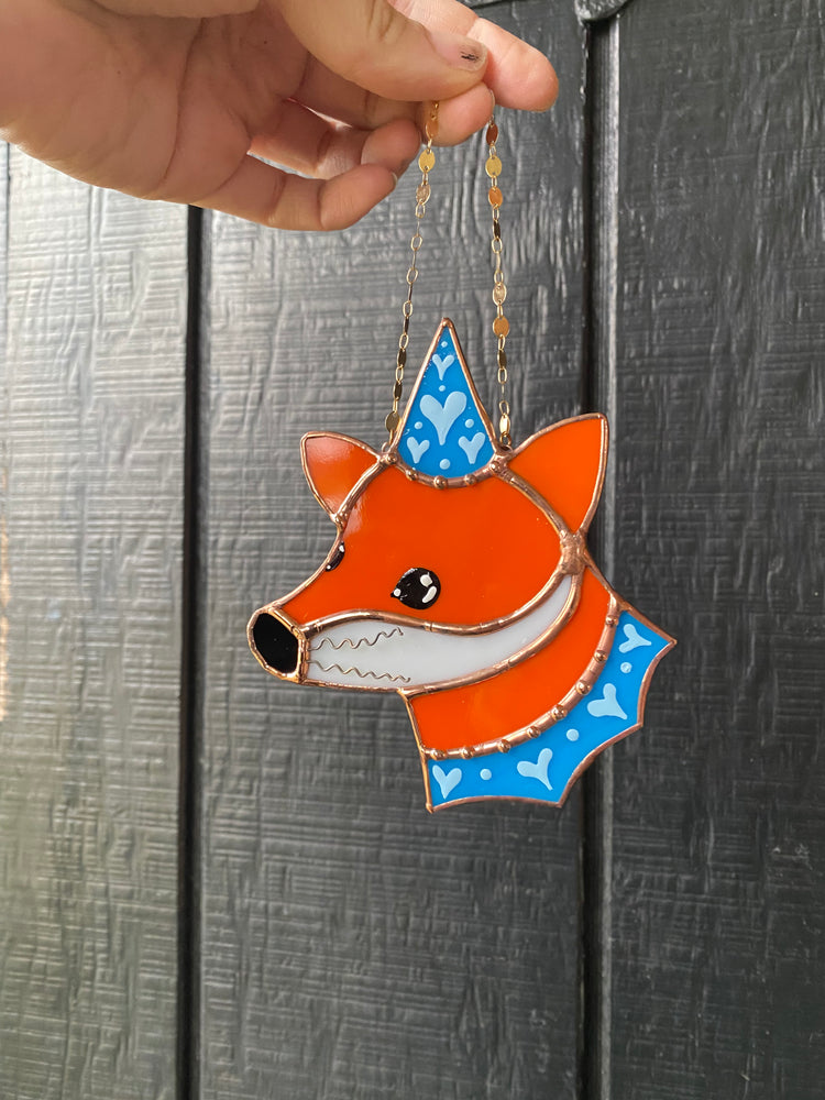 Blue Wizard Fox Mini Stained Glass Suncatcher