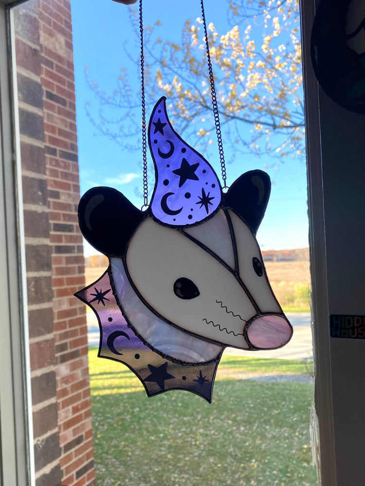 Purple Starry Opossum Stained Glass Suncatcher