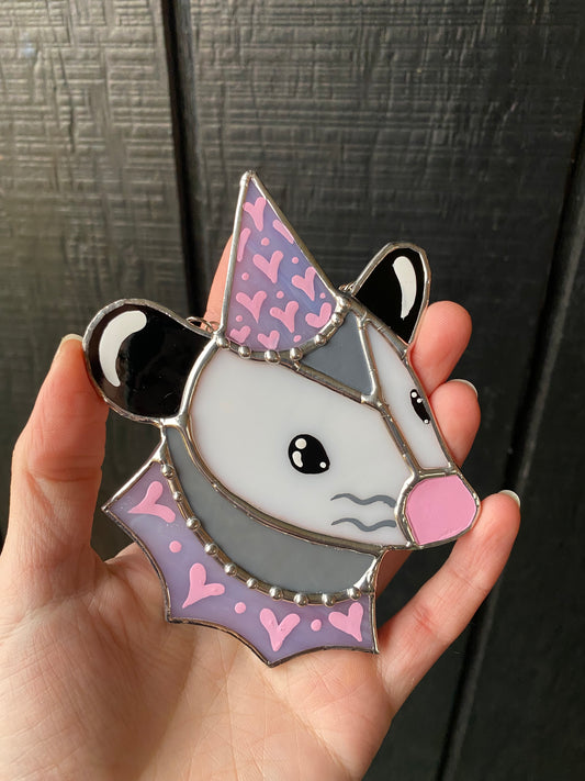 Purple and Pink Lovely Opossum Mini Stained Glass Suncatcher