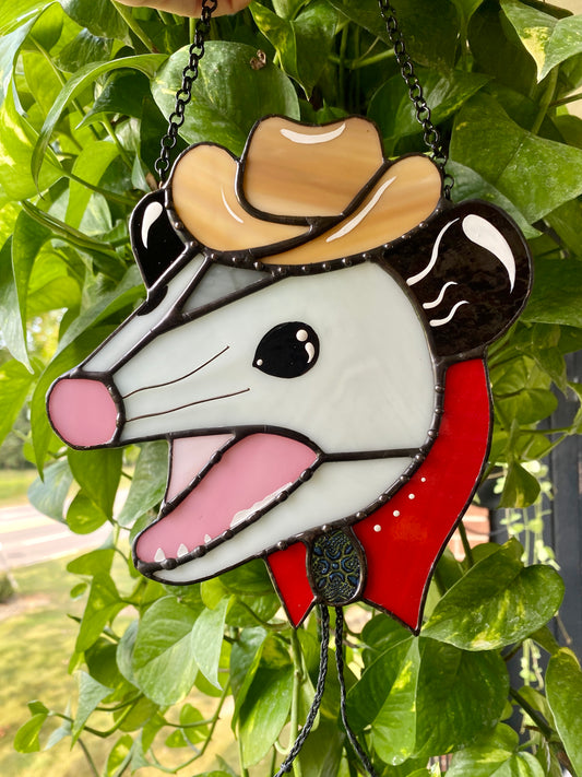 Made to Order: Screamy Cowboy Opossum Stained Glass Suncatcher