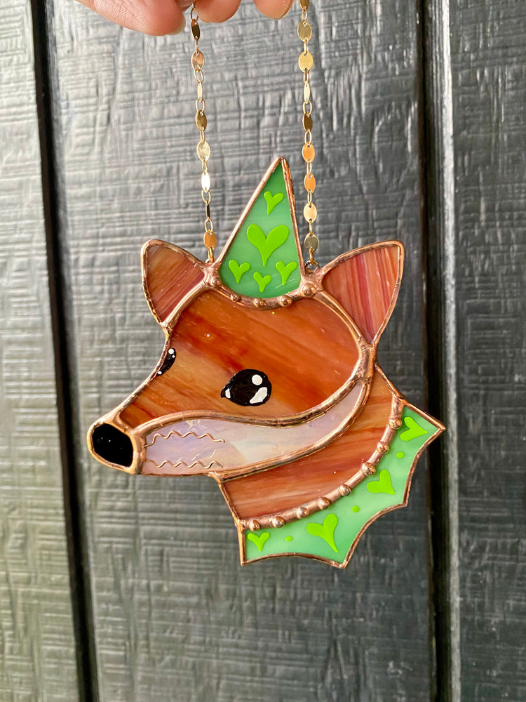 Green Wizard Fox Mini Stained Glass Suncatcher