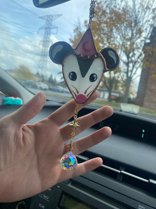 Pink Opossum Stained Glass Charm