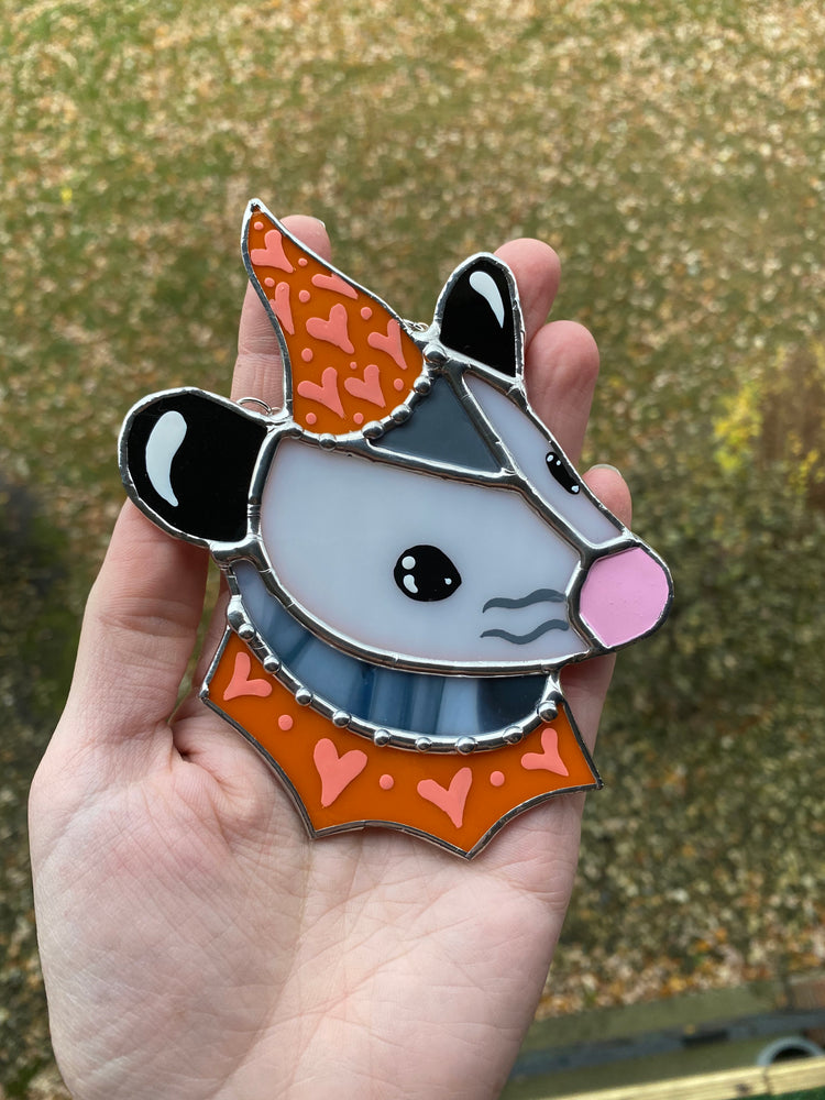 Orange Lovely Opossum Mini Stained Glass Suncatcher