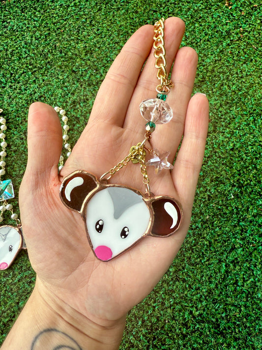 Crystal Opossum Stained Glass Charm