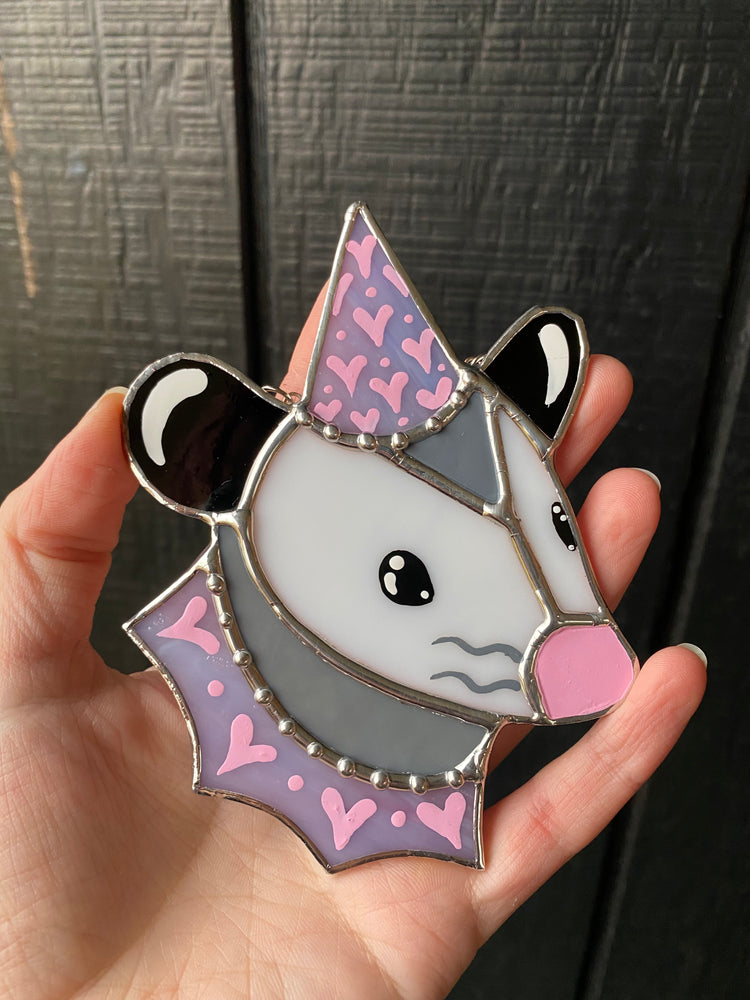 Purple and Pink Lovely Opossum Mini Stained Glass Suncatcher