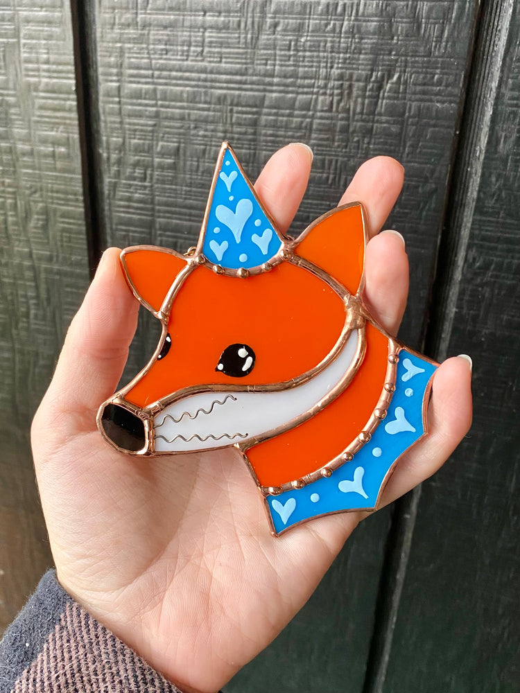 Blue Wizard Fox Mini Stained Glass Suncatcher