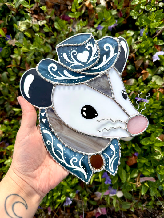 Blue Jean Baby Stained Glass Opossum